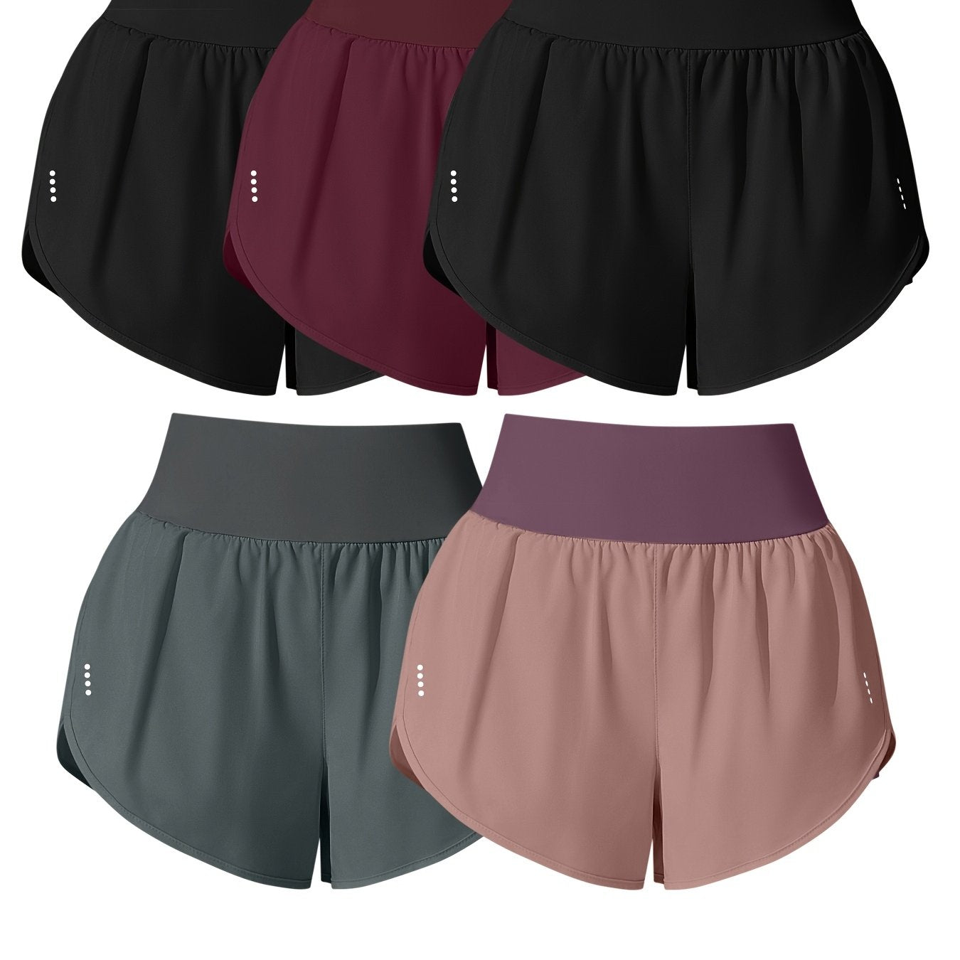 Medium Stretch Polyester 85% Elastane 15% 5-Pack Women's Casual Sport Shorts, Polka Dot Pattern, Cross Detail, Knit Fabric, 125g\u002Fm²,