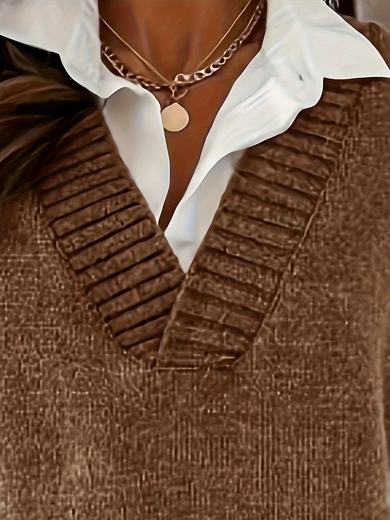 2023 Women's Casual Loose V-Neck Sweater Vest - Medium Stretch Solid Color, No Blouse Needed,