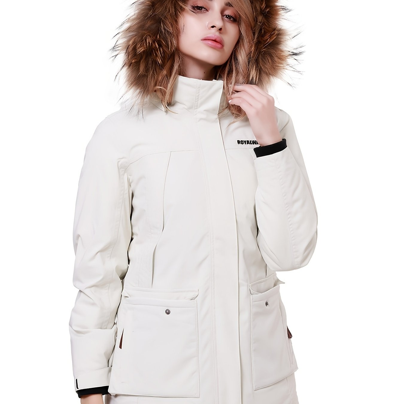 Women's Thickened Winter Thermal Puffer Jacket With Flap Pocket, Windproof Lightweight Long Sleeve Casual Parka Coat