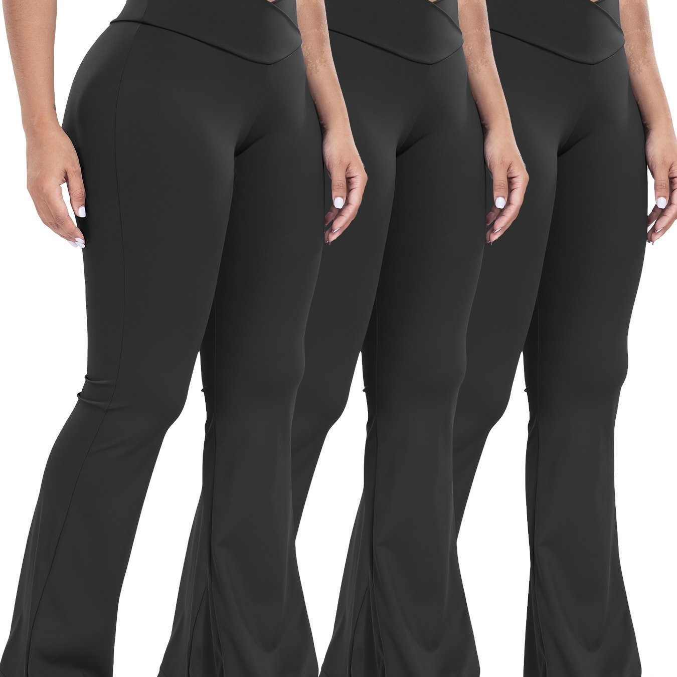 Stretchy 3-Pack High-Waisted Yoga Pants - Cross Waistband Flare Leg Sports Tights with Tummy Control and Butt Lifting