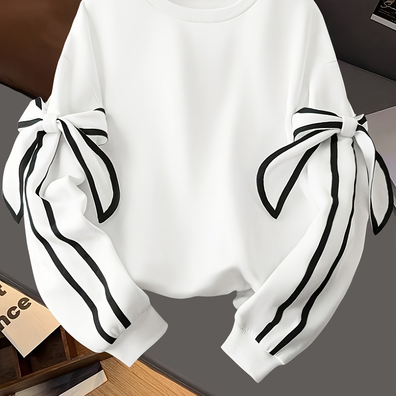 Women's Autumn Winter Casual Chic Sweatshirt - White Long Sleeve Ruffled Sleeve Accents, Machine Washable Warm Pullover for Everyday Outfits,