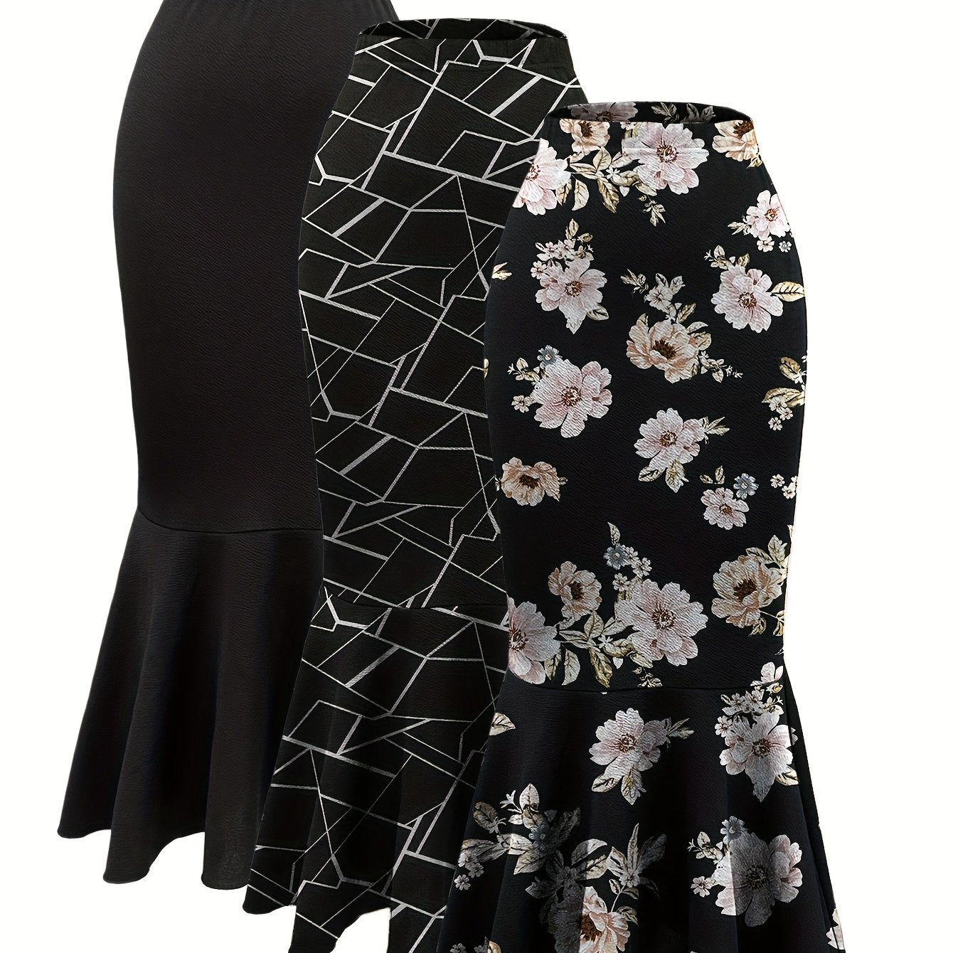Women's Fish Tail Midi Skirt Autumn and Winter Women's Fish Tail Midi Skirt Three-Piece Set
