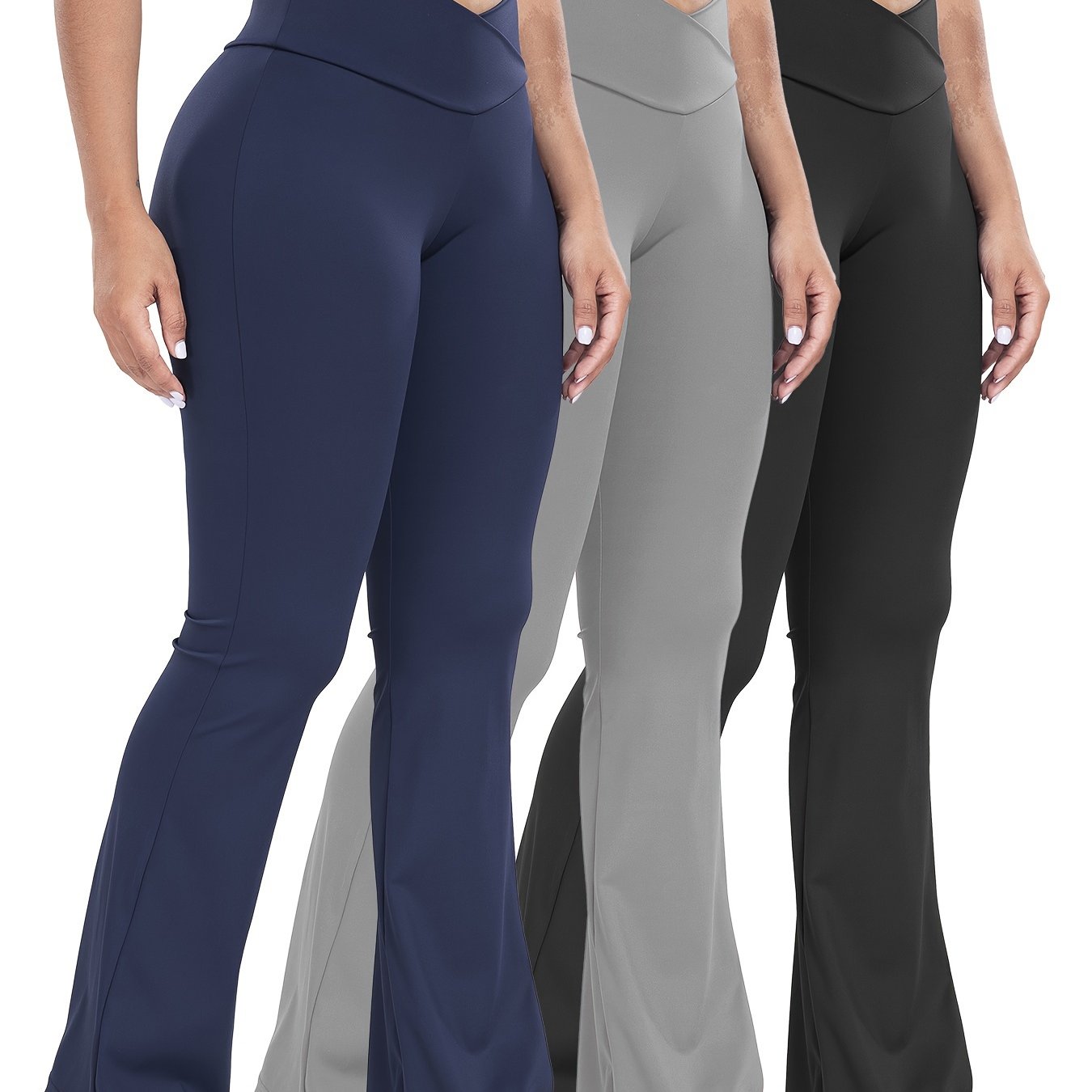 Stretchy 3-Pack High-Waisted Yoga Pants - Cross Waistband Flare Leg Sports Tights with Tummy Control and Butt Lifting