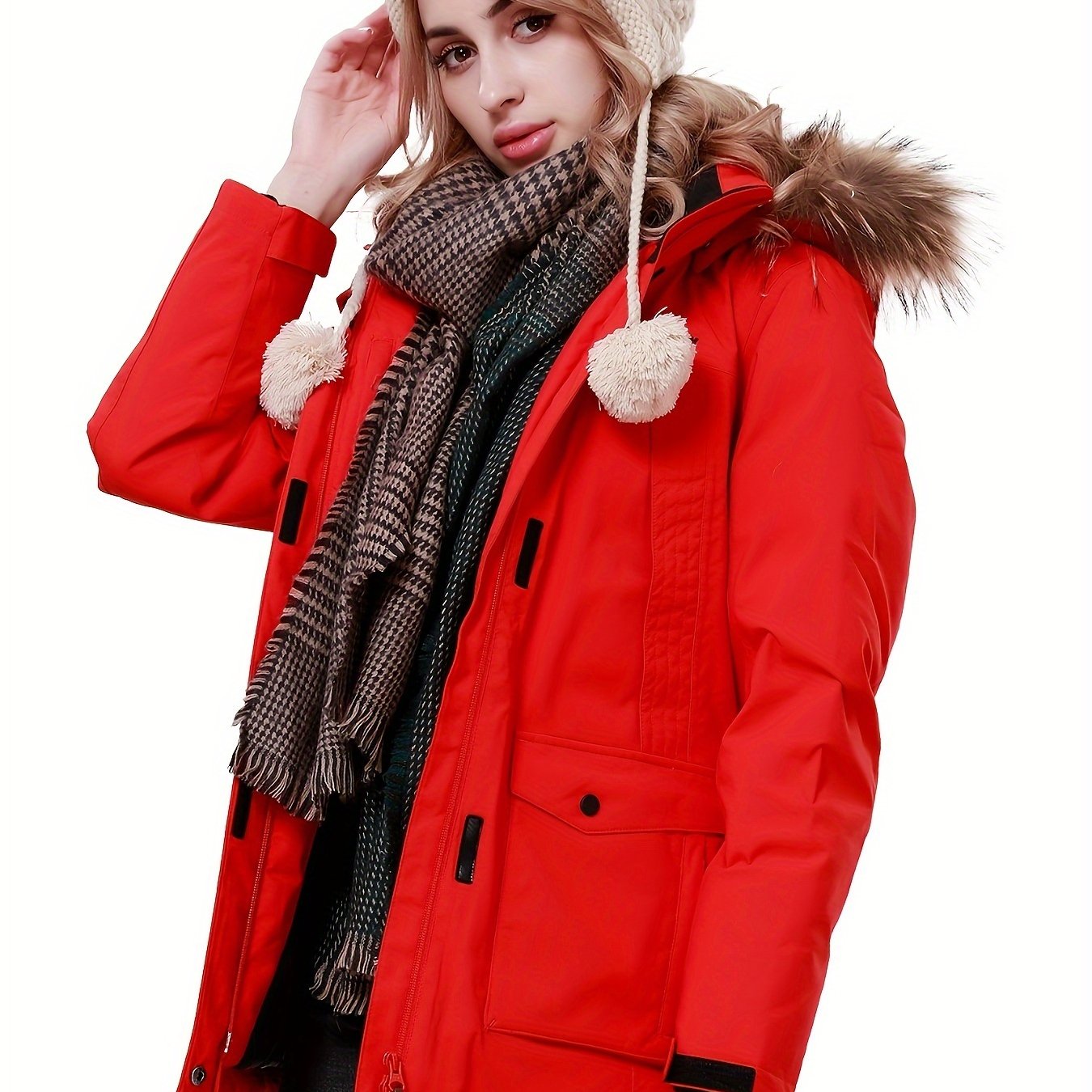 Women's Thickened Winter Thermal Puffer Jacket With Flap Pocket, Windproof Lightweight Long Sleeve Casual Parka Coat