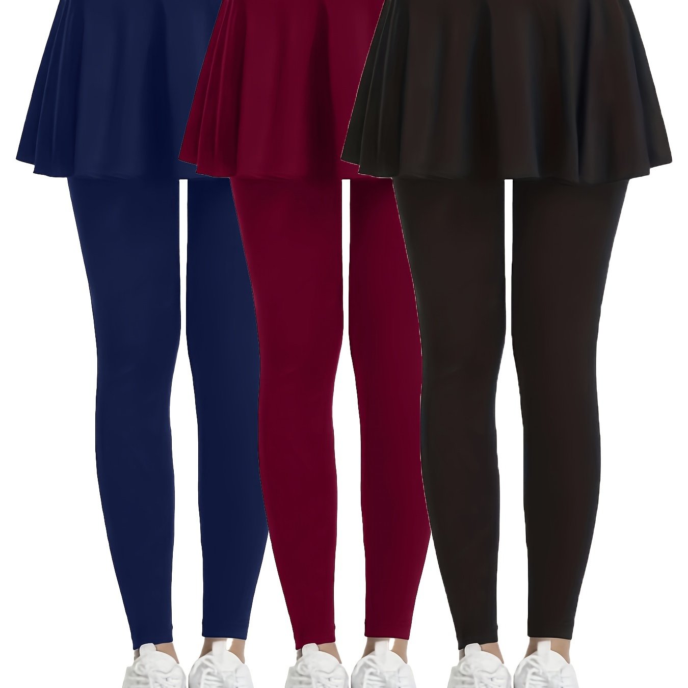 SHECAI 3pcs High-Waist Skort Leggings for Women - Slimming, Quick-Dry & Breathable Activewear with Pockets, Perfect for Yoga & Fitness