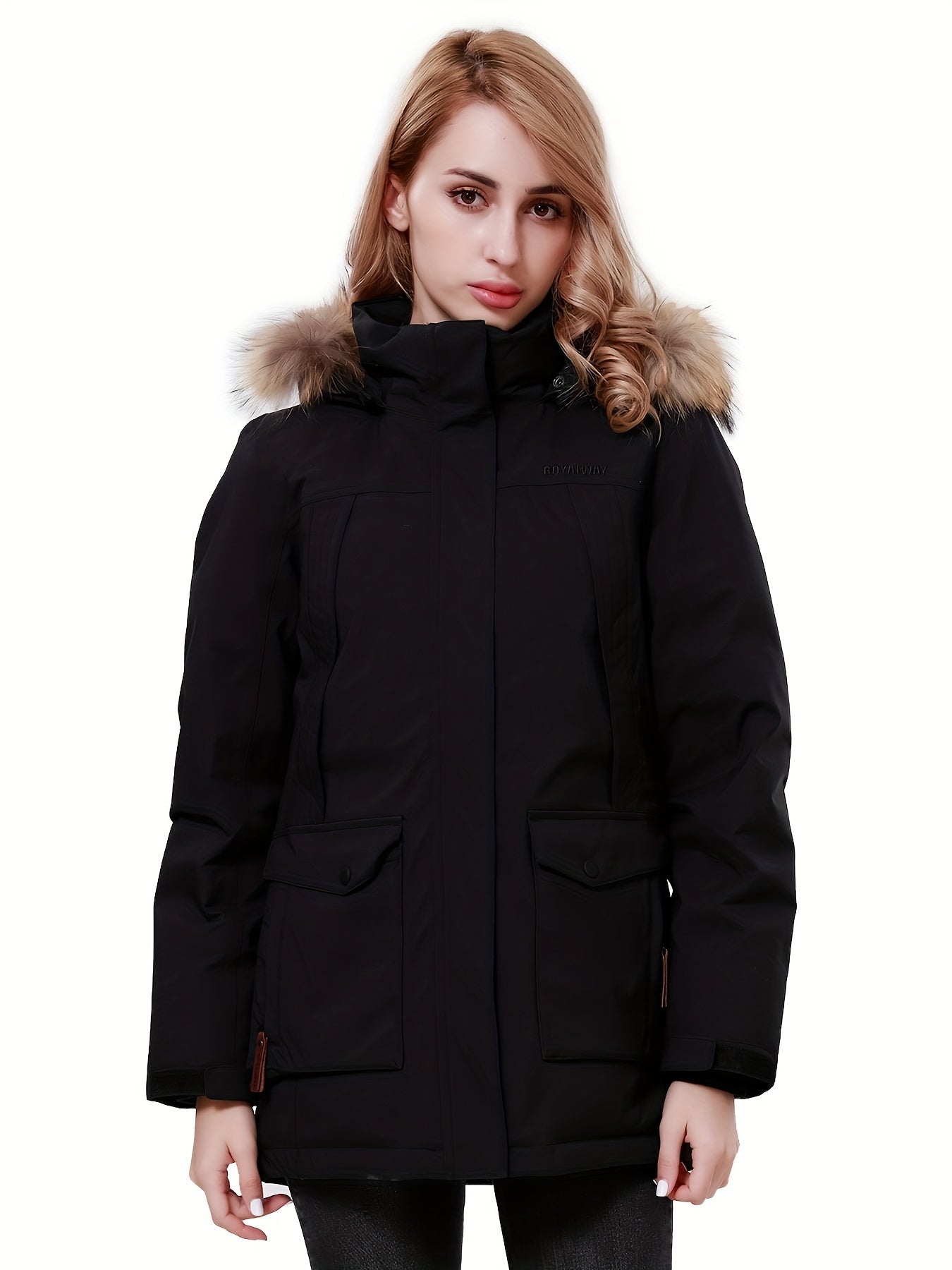 Women's Thickened Winter Thermal Puffer Jacket With Flap Pocket, Windproof Lightweight Long Sleeve Casual Parka Coat