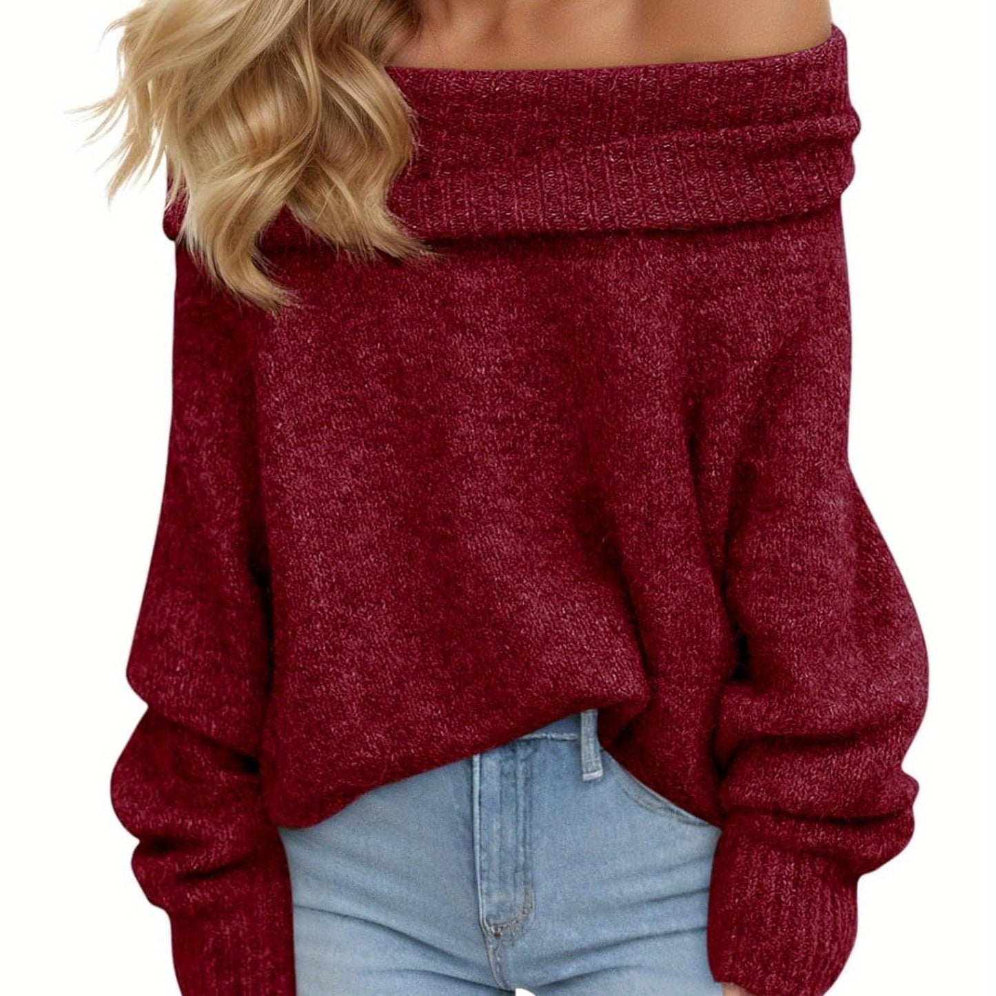Women'S Sexy Off-the-Shoulder Pullover Sweater - Chic Fall\u002FWinter Sweater with Ruffled Edges, Non-See-Through Fabric for Parties,