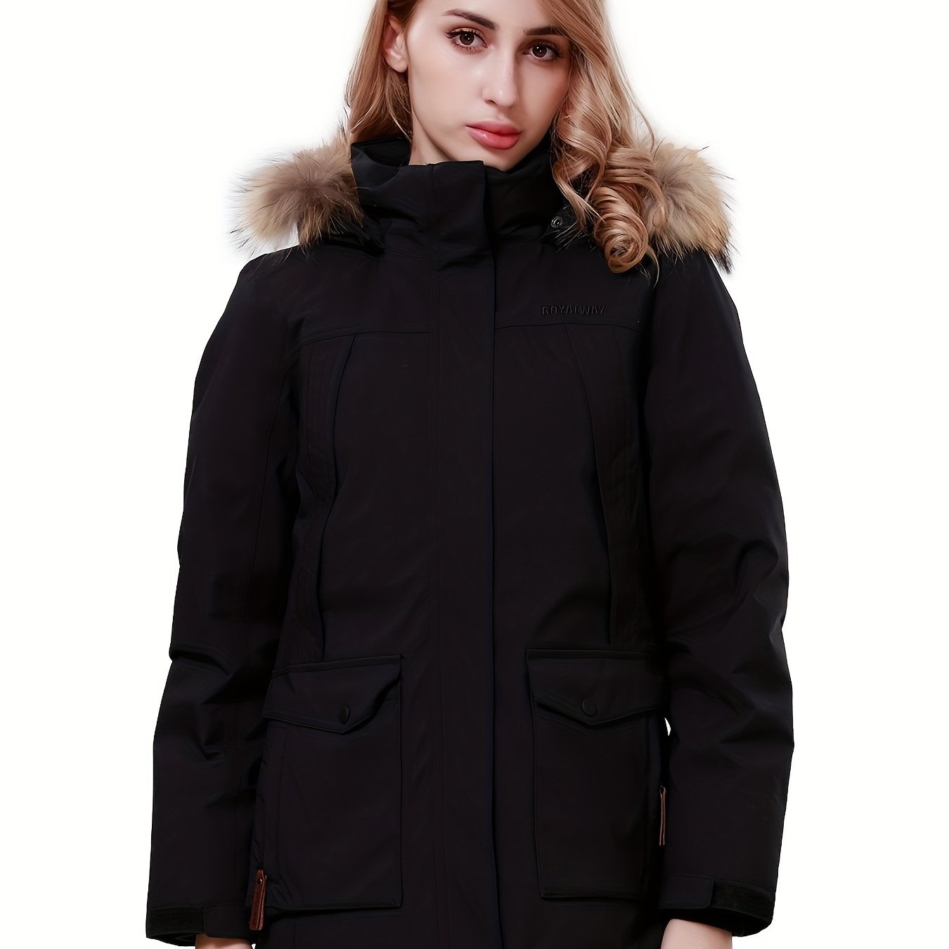 Women's Thickened Winter Thermal Puffer Jacket With Flap Pocket, Windproof Lightweight Long Sleeve Casual Parka Coat