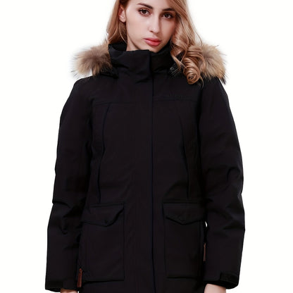 Women's Thickened Winter Thermal Puffer Jacket With Flap Pocket, Windproof Lightweight Long Sleeve Casual Parka Coat