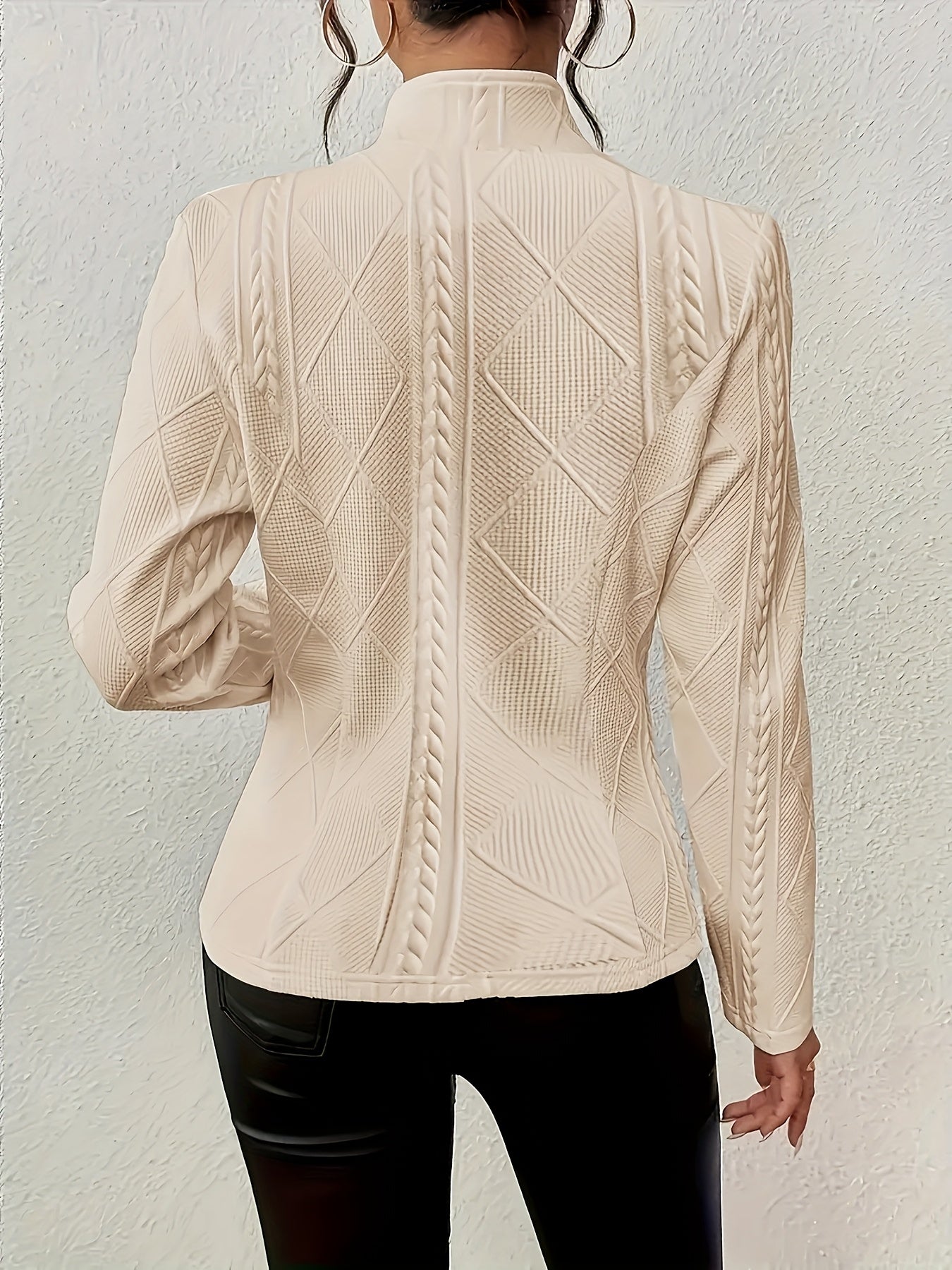 Women'S Casual Blazer - Beige, Double-Breasted with Golden Buttons, Texture, Lapel Collar, All-Season Jacket, Stylish Casual Wear| Texture Jacket|Lapel Collar Jacket