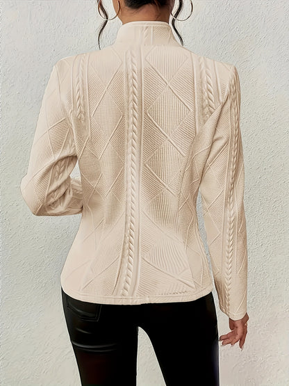 Women'S Casual Blazer - Beige, Double-Breasted with Golden Buttons, Texture, Lapel Collar, All-Season Jacket, Stylish Casual Wear| Texture Jacket|Lapel Collar Jacket