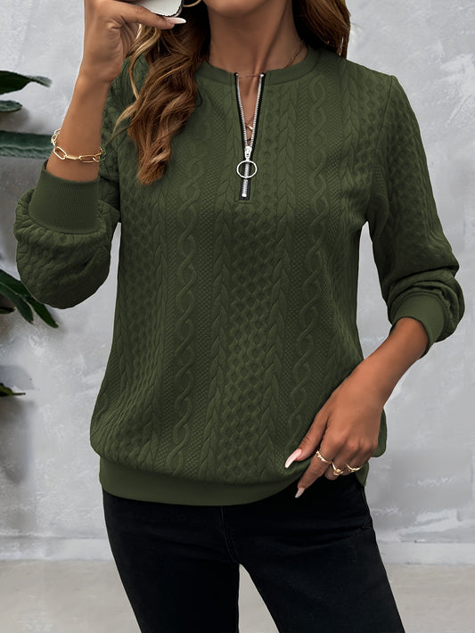 Casual Sweatshirt Casual Textured Half Zipper Pullover Sweatshirt | Women's Long Sleeve Sweatshirt For Fall & Spring