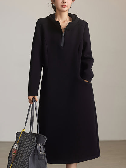 Plus Size, Casual Hooded Black Dress for Women - 2025 New Arrival Loose Fit Long Skirt European Style Plus Size Clothing