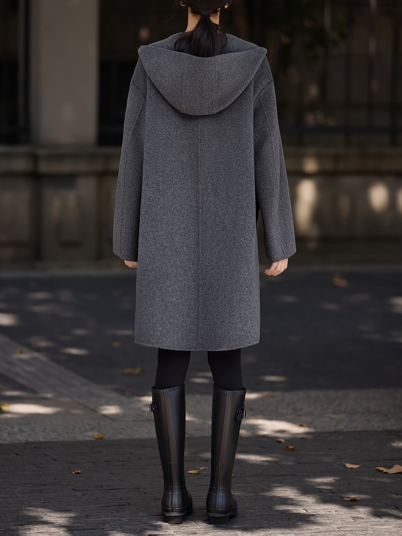 MOHO&MO Women's 2024 Winter Tweed Coat - Middle Eastern-Inspired Hooded Dual-Sided Breasted Wide H-Line Cut, Mid-Length Fall Shoulder Sleeves,