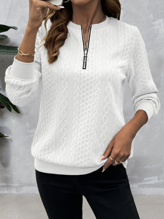 Casual Sweatshirt Casual Textured Half Zipper Pullover Sweatshirt | Women's Long Sleeve Sweatshirt For Fall & Spring