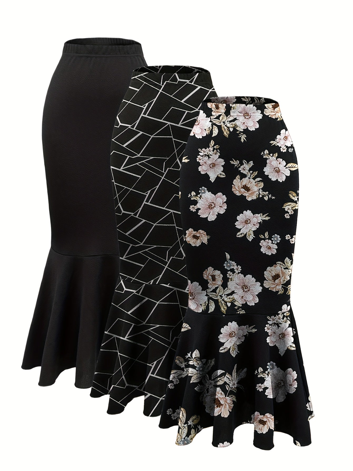 Women's Fish Tail Midi Skirt Autumn and Winter Women's Fish Tail Midi Skirt Three-Piece Set