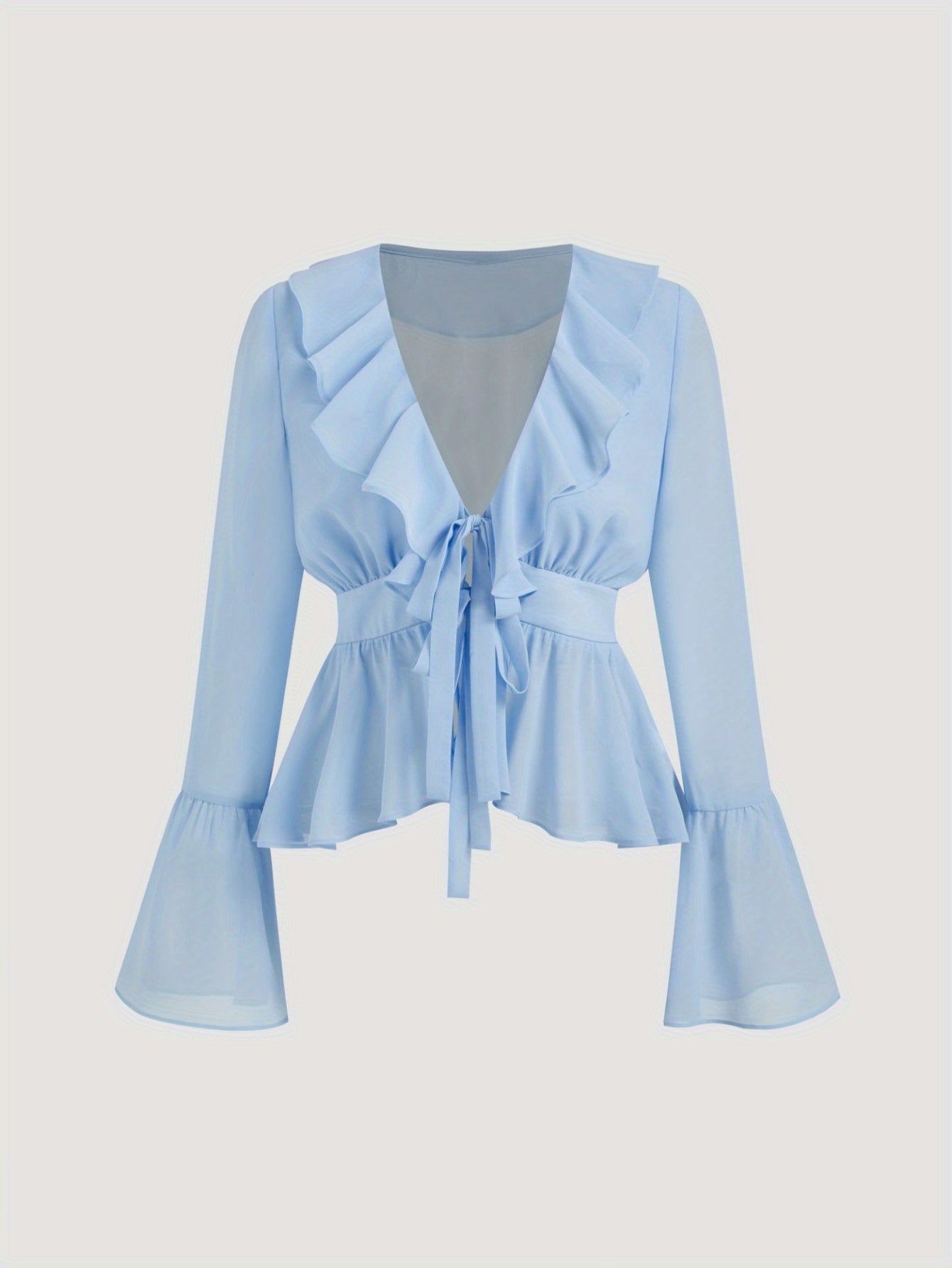 Women's Light Blue Blouse - Non-Stretchy Elegant office & party Tops, Floral event Dresses, Spring\u002FFall Chic Outfits