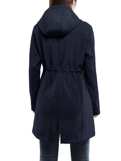 Women'S 33,000ft Windproof Softshell Long Jacket with Hood - Fleece Lined, Zippered Front,