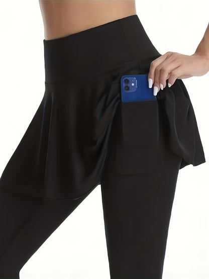 SHECAI 3pcs High-Waist Skort Leggings for Women - Slimming, Quick-Dry & Breathable Activewear with Pockets, Perfect for Yoga & Fitness