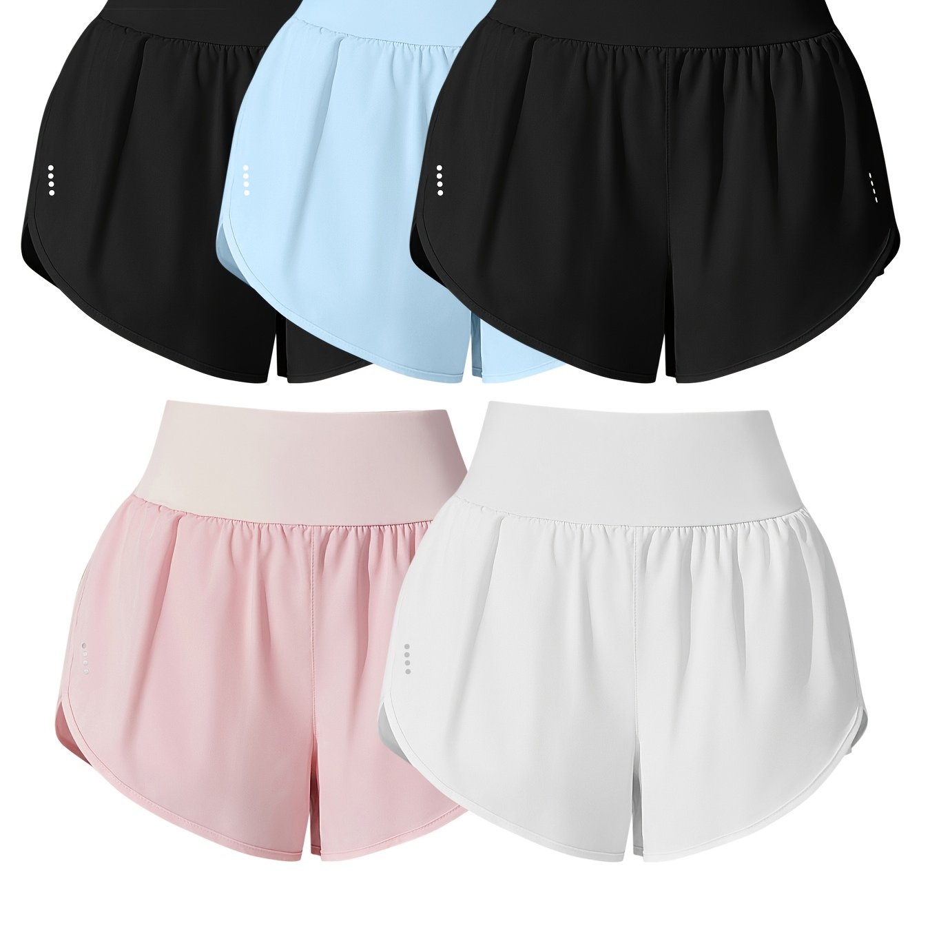 Medium Stretch Polyester 85% Elastane 15% 5-Pack Women's Casual Sport Shorts, Polka Dot Pattern, Cross Detail, Knit Fabric, 125g\u002Fm²,