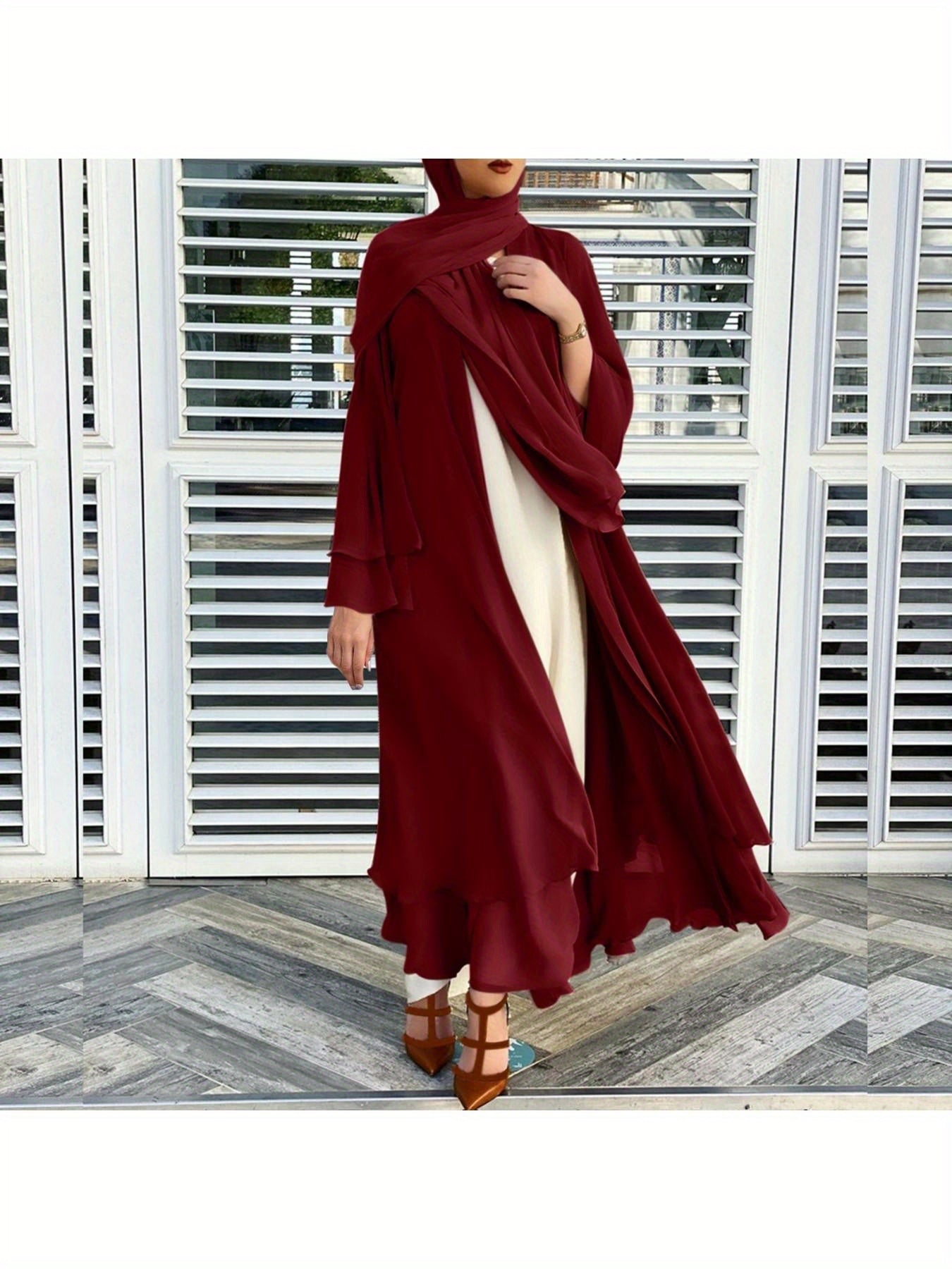 Women'S Elegant Muslim Caedigan Belt Outwear Shirt - Soft Chiffon Long Layered Cardigan with Open Front,
