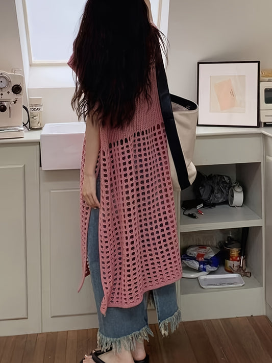 French-Inspired Lace Dress French-Inspired Elegant Women's Lace Sleeveless Dress | Mid-Length Loose Fit Semi-Sheer Layering Dress with Round Neck,