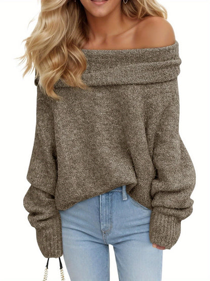 Women'S Sexy Off-the-Shoulder Pullover Sweater - Chic Fall\u002FWinter Sweater with Ruffled Edges, Non-See-Through Fabric for Parties,