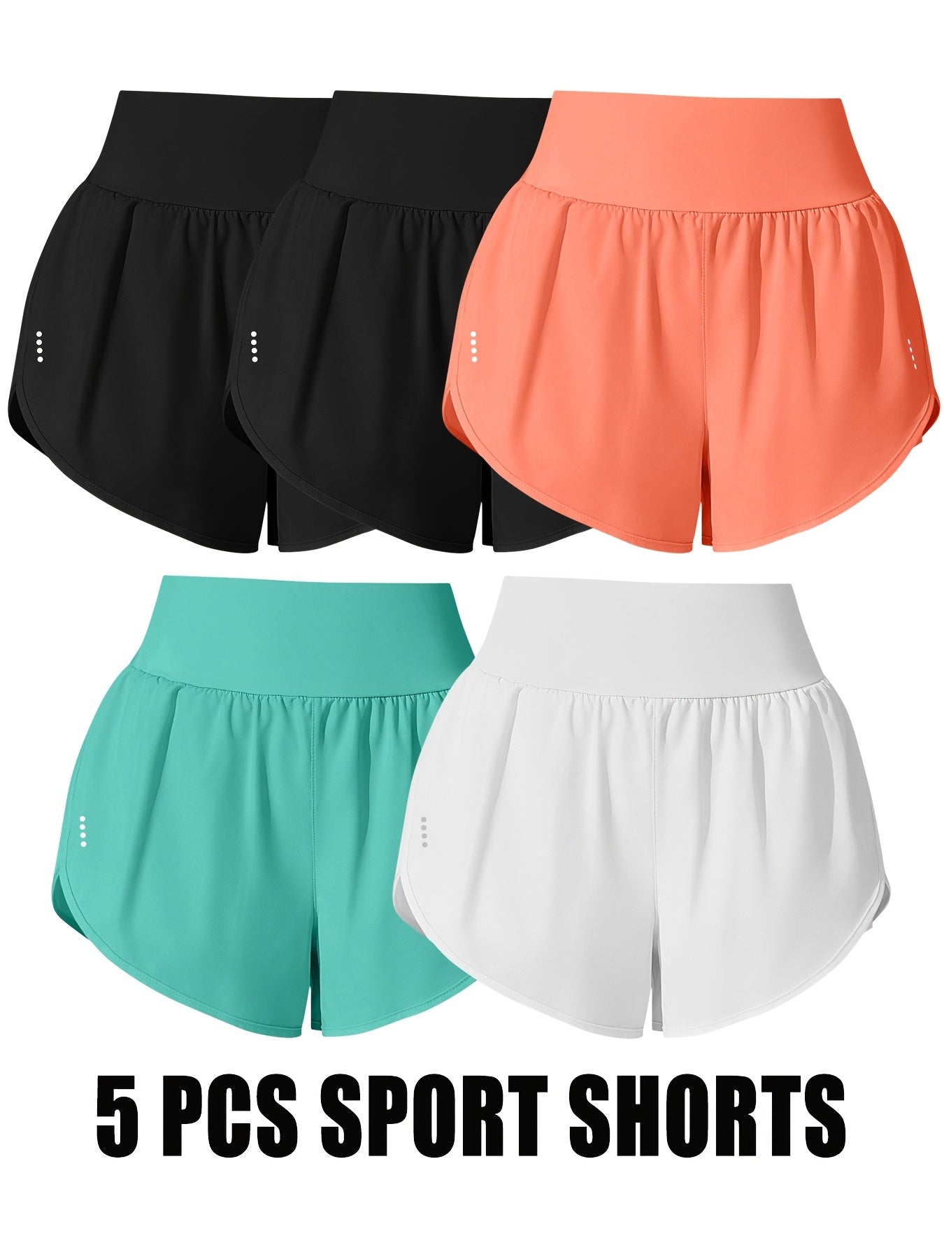 Medium Stretch Polyester 85% Elastane 15% 5-Pack Women's Casual Sport Shorts, Polka Dot Pattern, Cross Detail, Knit Fabric, 125g\u002Fm²,