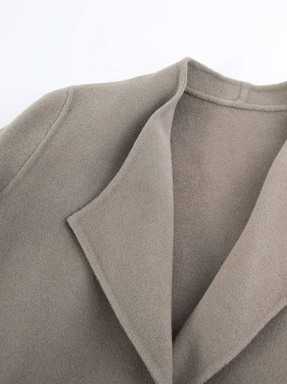 Wrap Belted Lapel Coat, Elegant Solid Long Sleeve Longline Coat For Fall & Winter, Women's Clothing