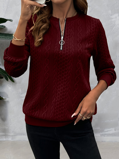 Casual Sweatshirt Casual Textured Half Zipper Pullover Sweatshirt | Women's Long Sleeve Sweatshirt For Fall & Spring