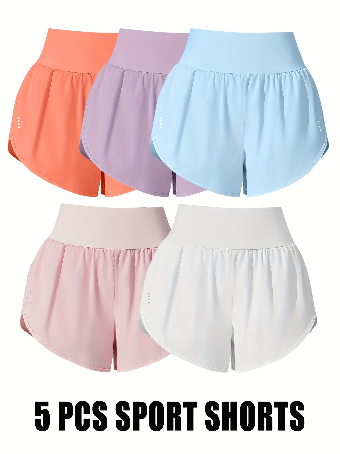 Medium Stretch Polyester 85% Elastane 15% 5-Pack Women's Casual Sport Shorts, Polka Dot Pattern, Cross Detail, Knit Fabric, 125g\u002Fm²,