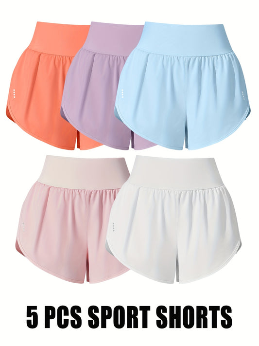 Medium Stretch Polyester 85% Elastane 15% 5-Pack Women's Casual Sport Shorts, Polka Dot Pattern, Cross Detail, Knit Fabric, 125g\u002Fm²,