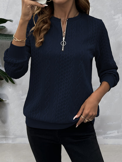 Casual Sweatshirt Casual Textured Half Zipper Pullover Sweatshirt | Women's Long Sleeve Sweatshirt For Fall & Spring