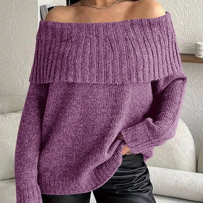 Women'S Sexy Off-the-Shoulder Pullover Sweater - Chic Fall\u002FWinter Sweater with Ruffled Edges, Non-See-Through Fabric for Parties,