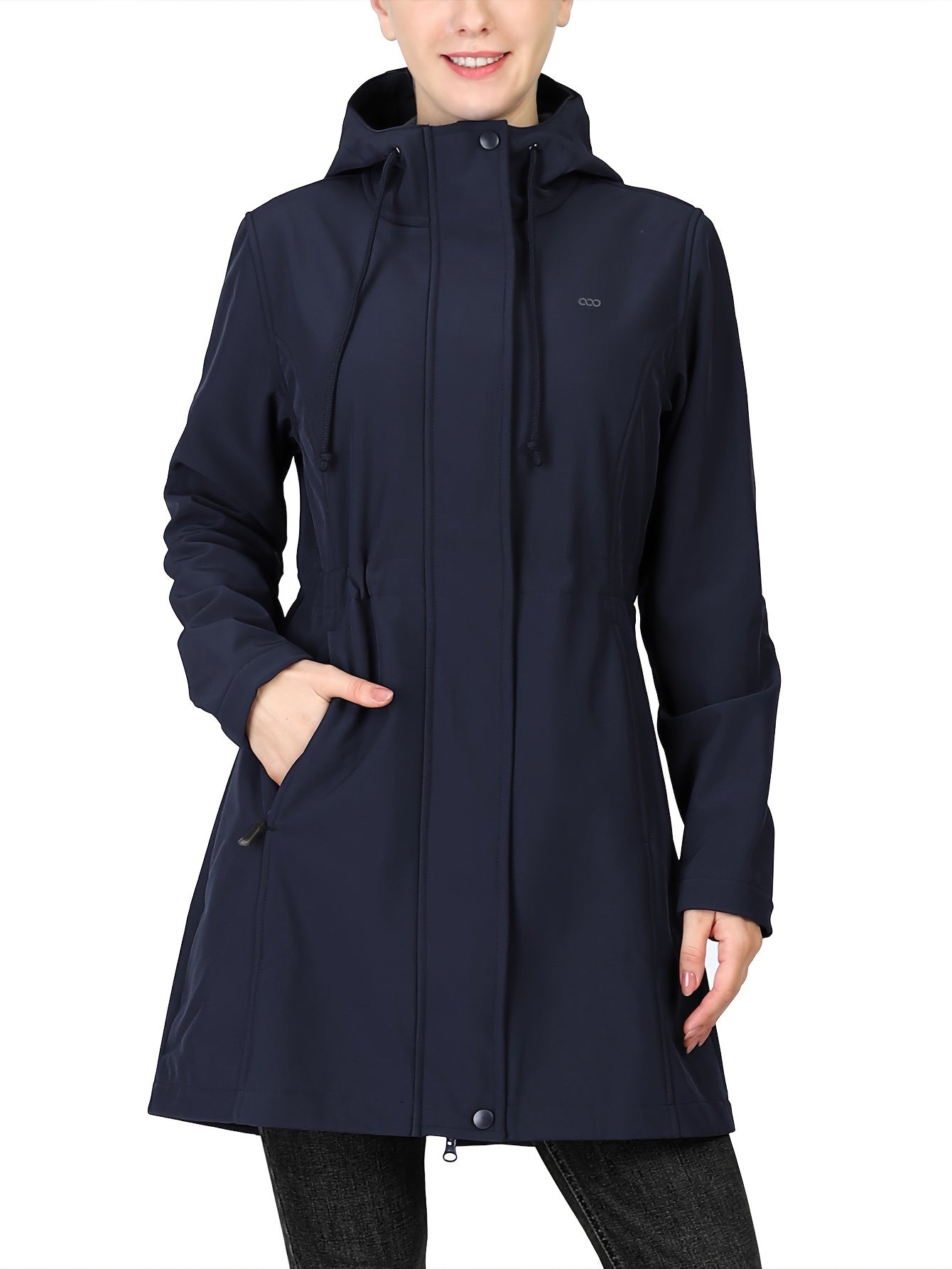 Women'S 33,000ft Windproof Softshell Long Jacket with Hood - Fleece Lined, Zippered Front,
