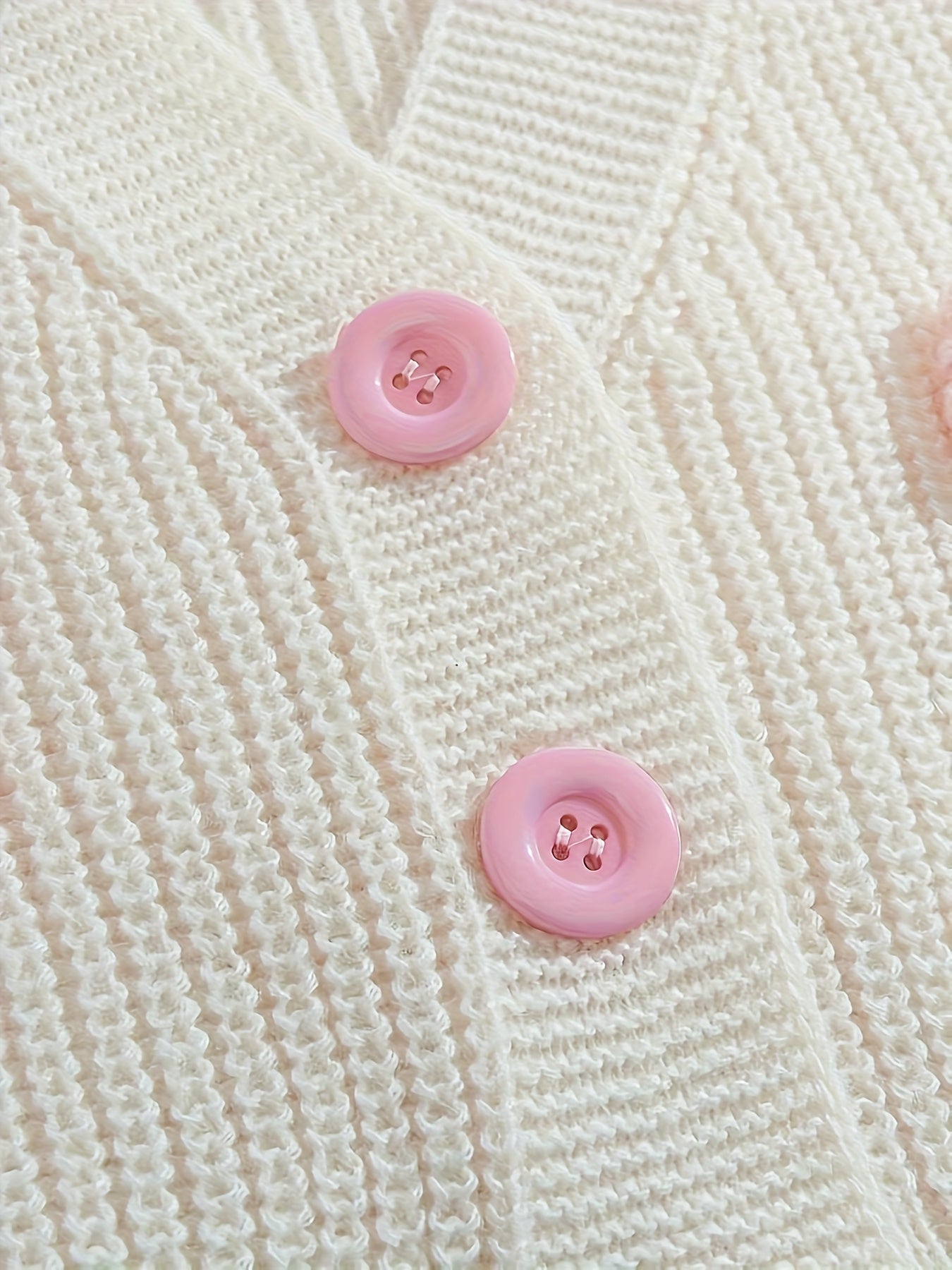 Women'S Casual V-Neck Cardigan with Pink Bow Accents - Soft Open Front Sweater for Spring & Fall, All-Season Versatile Layering Piece,