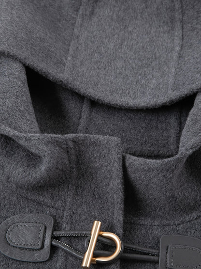 MOHO&MO Women's 2024 Winter Tweed Coat - Middle Eastern-Inspired Hooded Dual-Sided Breasted Wide H-Line Cut, Mid-Length Fall Shoulder Sleeves,