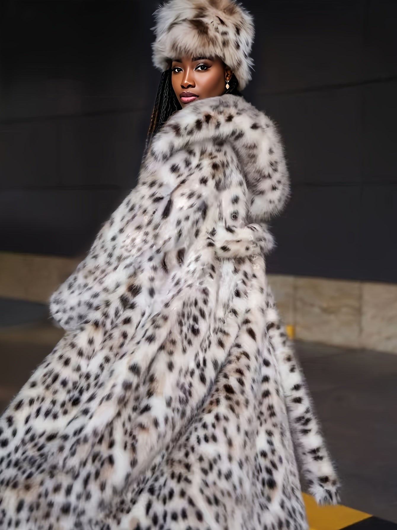 Plus Size Hooded Faux Fur Coat, Elegant Open Front Long Sleeve Warm Outerwear For Fall & Winter, Women's Plus Size Clothing