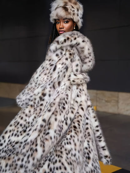 Plus Size Hooded Faux Fur Coat, Elegant Open Front Long Sleeve Warm Outerwear For Fall & Winter, Women's Plus Size Clothing