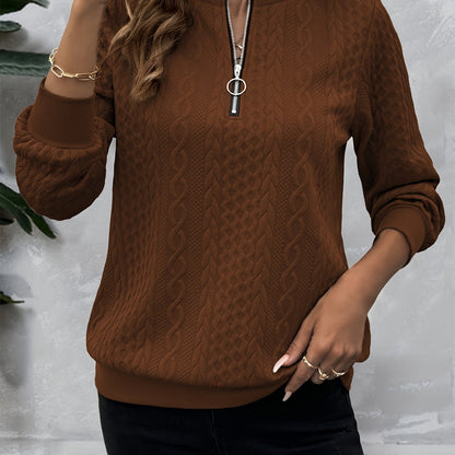 Casual Sweatshirt Casual Textured Half Zipper Pullover Sweatshirt | Women's Long Sleeve Sweatshirt For Fall & Spring