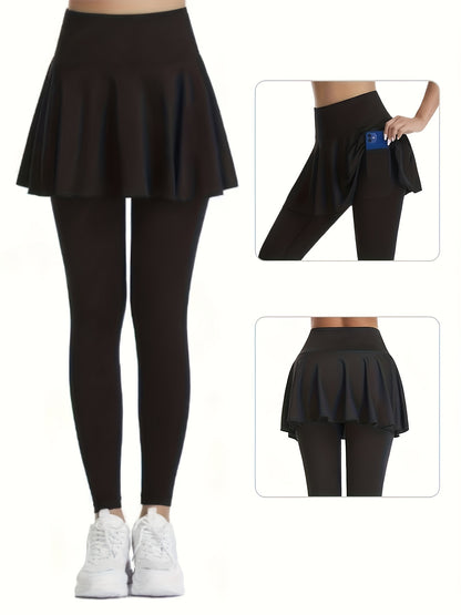 SHECAI 3pcs High-Waist Skort Leggings for Women - Slimming, Quick-Dry & Breathable Activewear with Pockets, Perfect for Yoga & Fitness