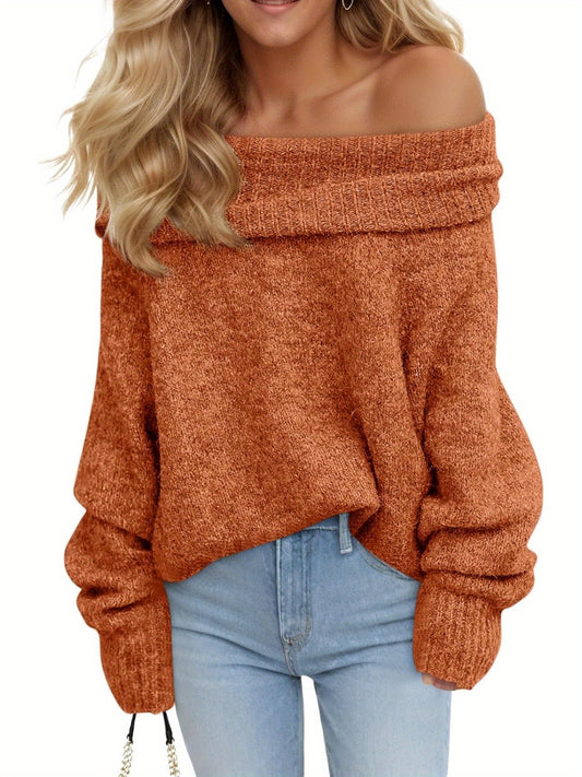 Women'S Sexy Off-the-Shoulder Pullover Sweater - Chic Fall\u002FWinter Sweater with Ruffled Edges, Non-See-Through Fabric for Parties,