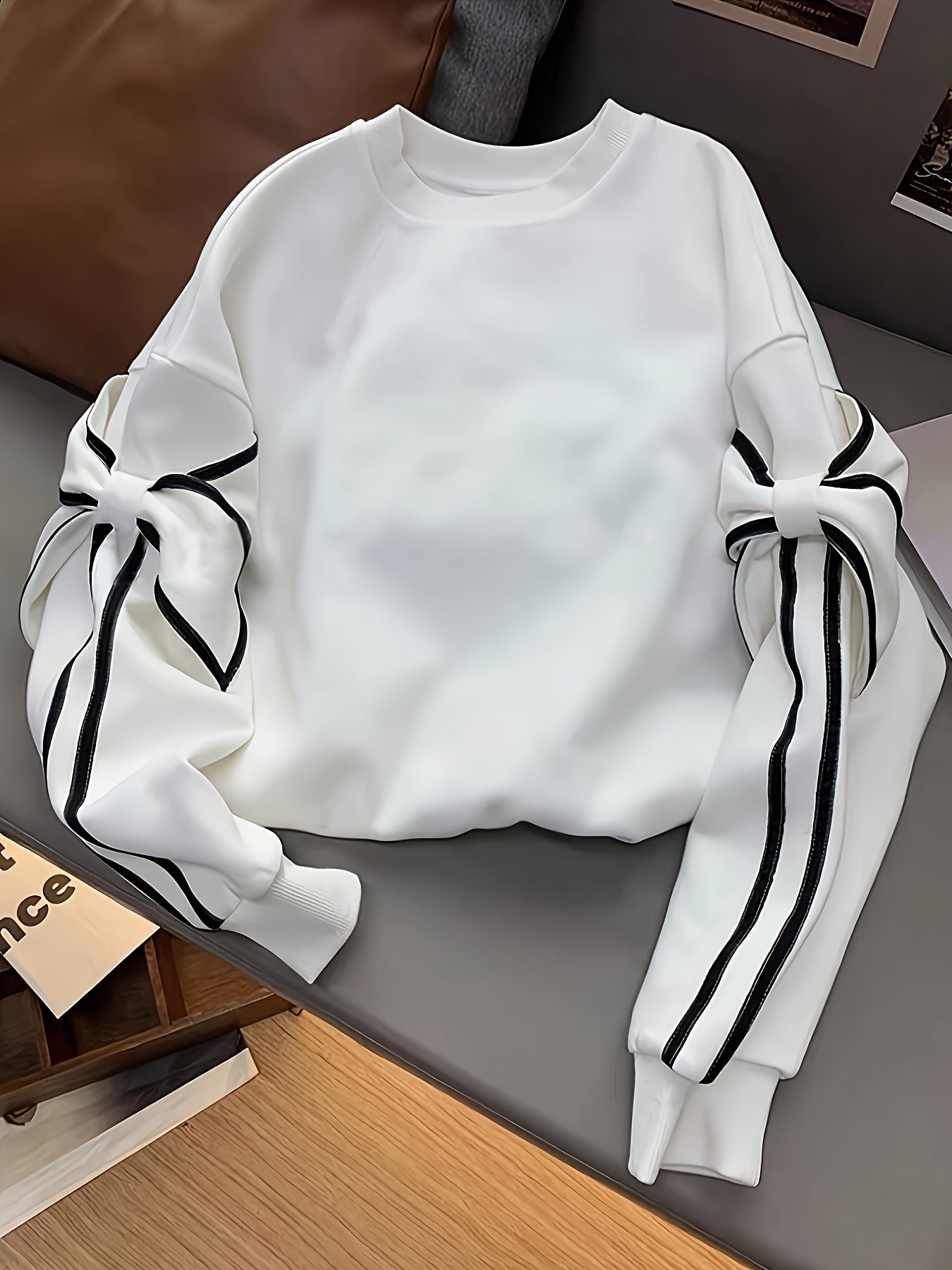 Women's Autumn Winter Casual Chic Sweatshirt - White Long Sleeve Ruffled Sleeve Accents, Machine Washable Warm Pullover for Everyday Outfits,