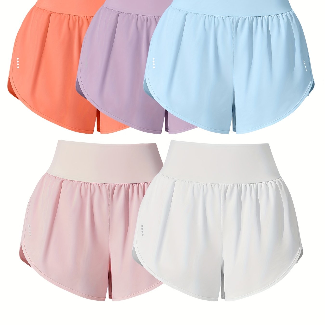 Medium Stretch Polyester 85% Elastane 15% 5-Pack Women's Casual Sport Shorts, Polka Dot Pattern, Cross Detail, Knit Fabric, 125g\u002Fm²,