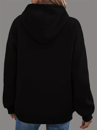Women'S Casual Floral Print Hoodie, Polyester Knit Fabric, Long Sleeve, with Drawstring Hood, for Fall\u002FWinter