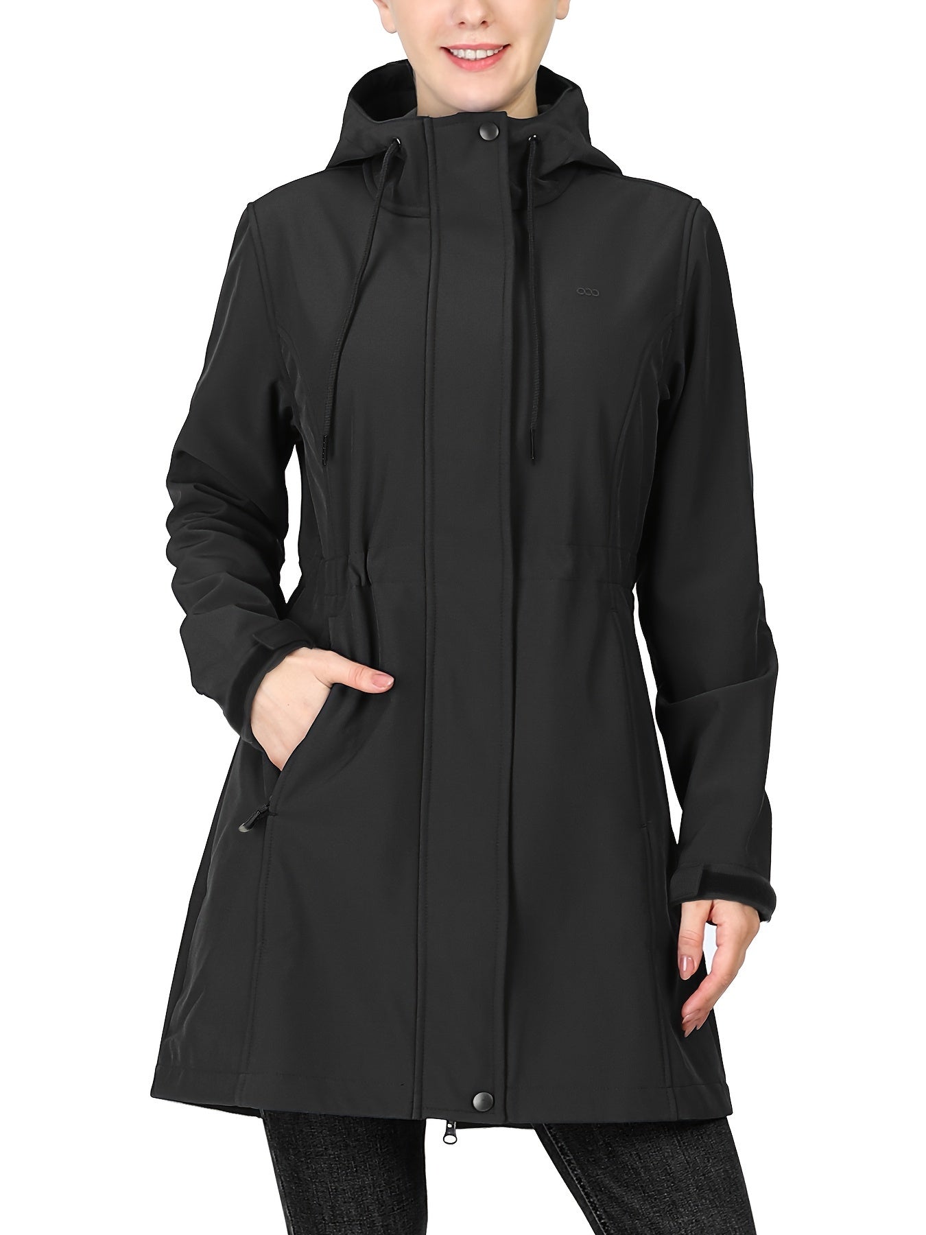 Women'S 33,000ft Windproof Softshell Long Jacket with Hood - Fleece Lined, Zippered Front,