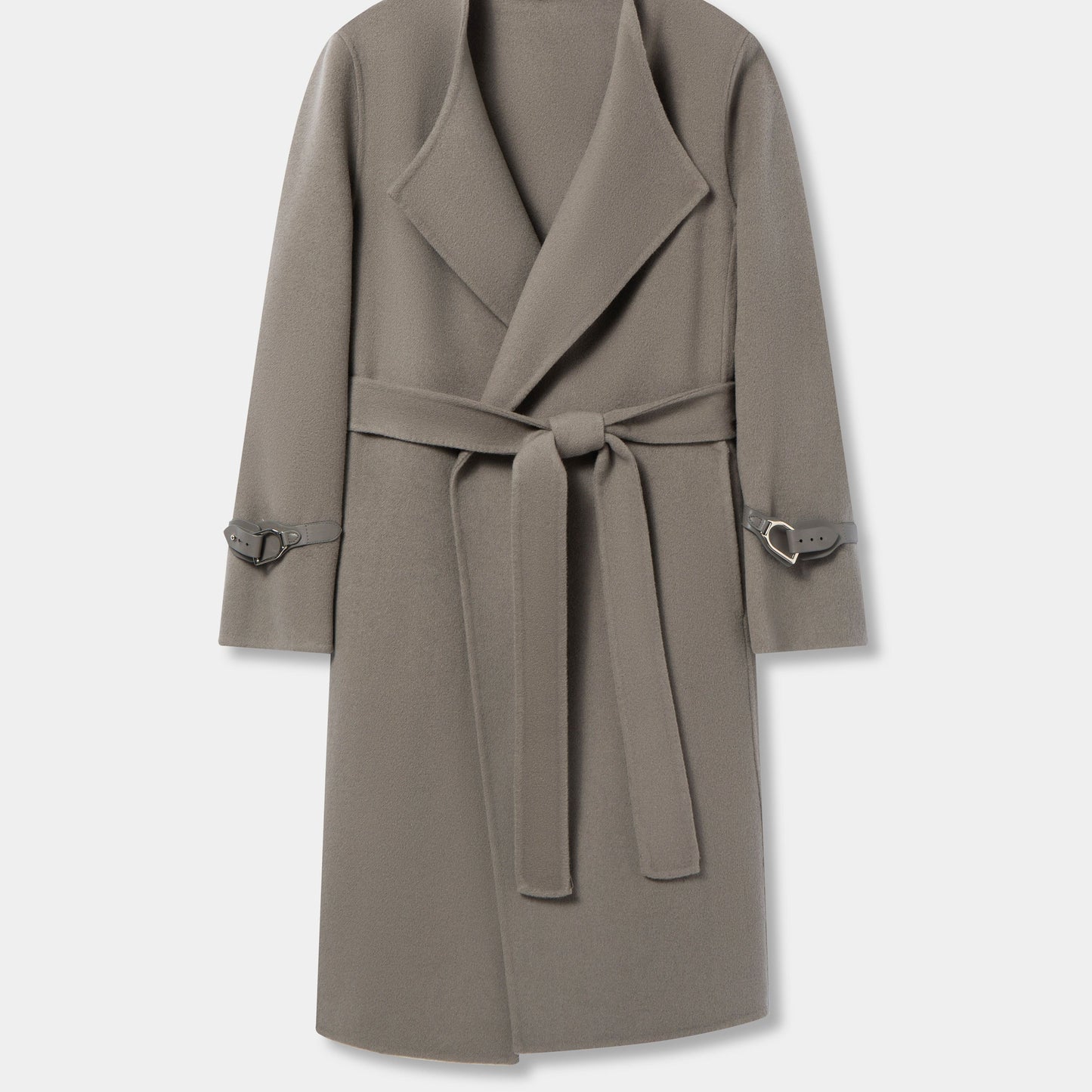 Wrap Belted Lapel Coat, Elegant Solid Long Sleeve Longline Coat For Fall & Winter, Women's Clothing