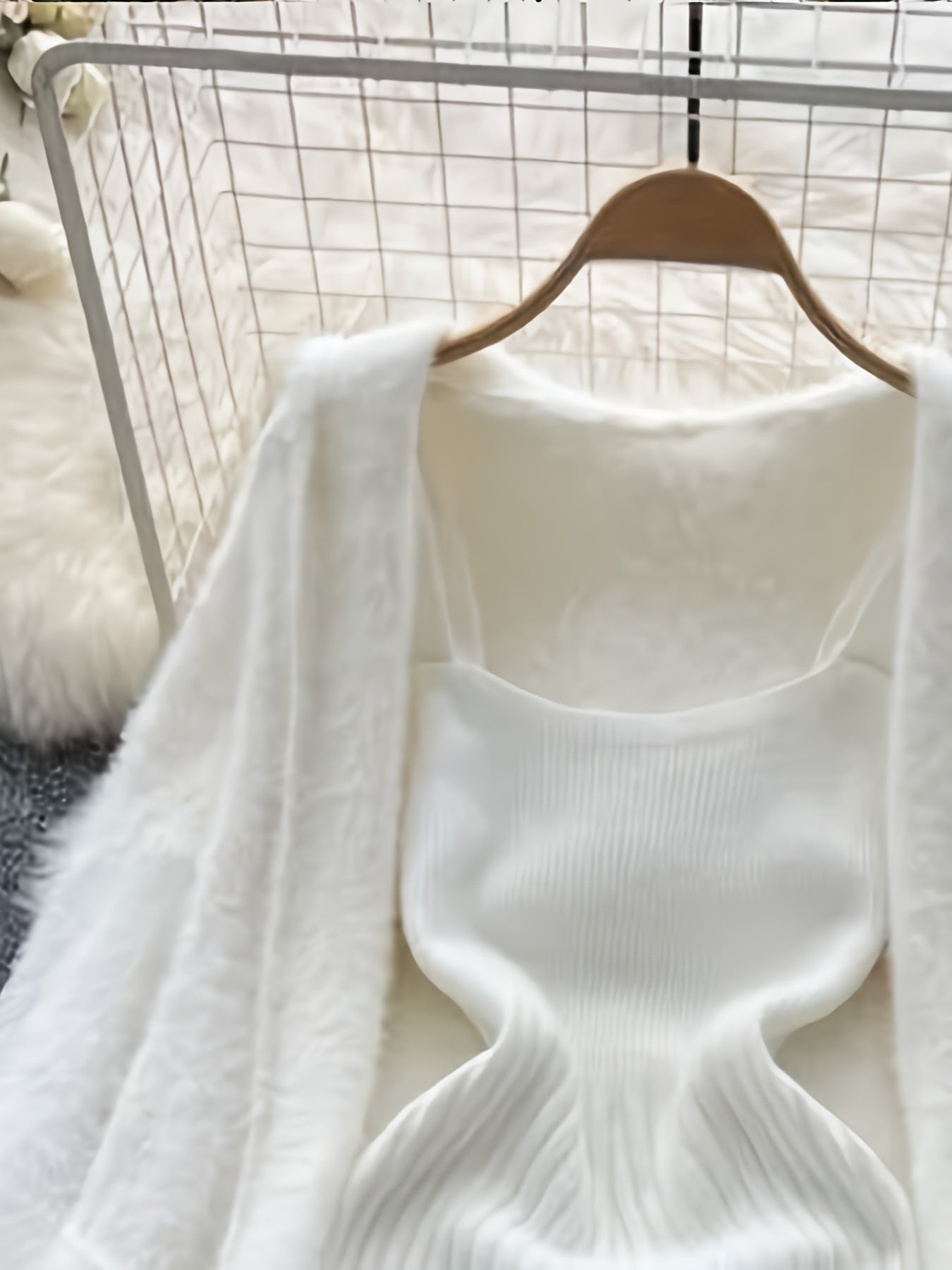 Autumn And Winter Soft Lazy Style All-Match Loose Mid-Length Sweater Jacket Two-Piece Set V-Neck Vest Hip Dress Two-Piece Set