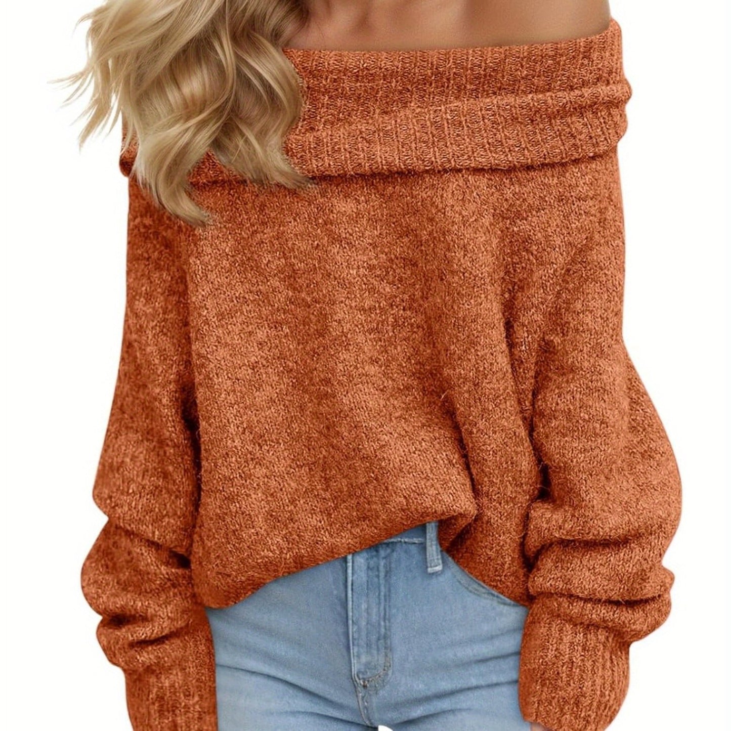 Women'S Sexy Off-the-Shoulder Pullover Sweater - Chic Fall\u002FWinter Sweater with Ruffled Edges, Non-See-Through Fabric for Parties,