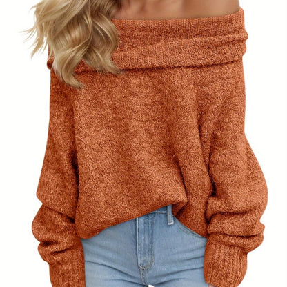 Women'S Sexy Off-the-Shoulder Pullover Sweater - Chic Fall\u002FWinter Sweater with Ruffled Edges, Non-See-Through Fabric for Parties,